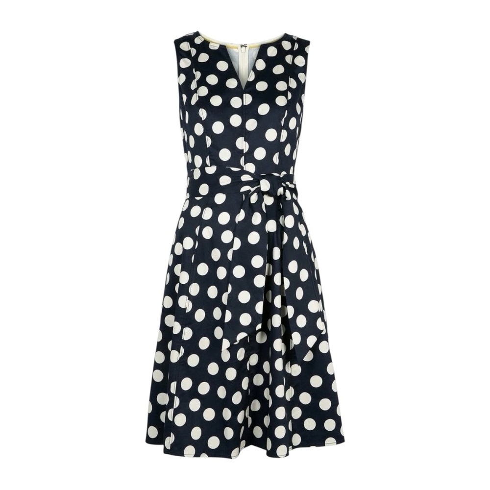 Boden Dress Women’s Size 4 Navy Polka Dot Mischa‎ Belted A-Line NWT